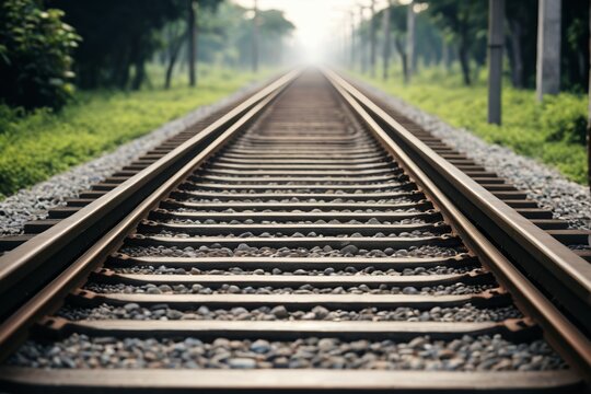 there is a train track that is going down the middle of the woods