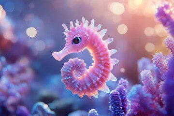 3D Render of a Cute Pink Seahorse in a Vibrant Coral Reef with Bokeh Effect. AI generated illustration