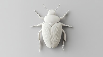 3D Render of a White Beetle Top View on a Light Grey Background. AI generated illustration