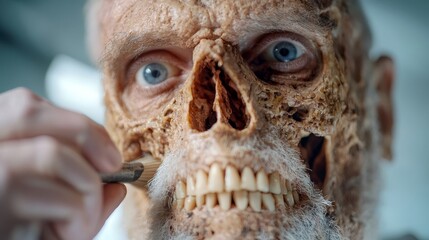 A man is painting a skull with a brush