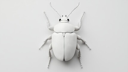 3D Render of a White Beetle Top View on a Light Grey Background. AI generated illustration