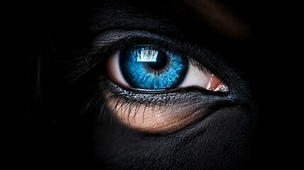 Fototapeta premium A close up of a blue eye with a black background