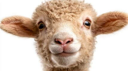 Fototapeta premium A close up of a sheep's face on a white background