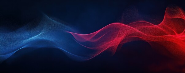 Obraz premium Dark blue red black abstract grainy background, glowing vibrant color gradient wave shape, noise texture poster header banner wallpaper cover design