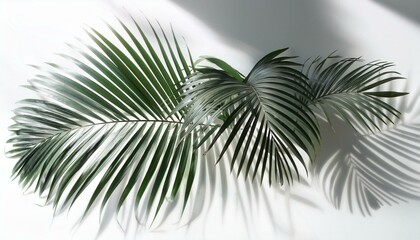 Palm tree isolated on white. Tropical palm leaf shadows, isolated on white background

