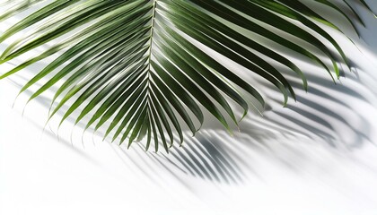 Fototapeta premium Palm tree isolated on white. Tropical palm leaf shadows, isolated on white background