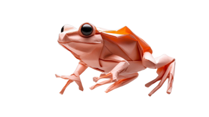 Origami Frog Leaping on White Background. Generative AI