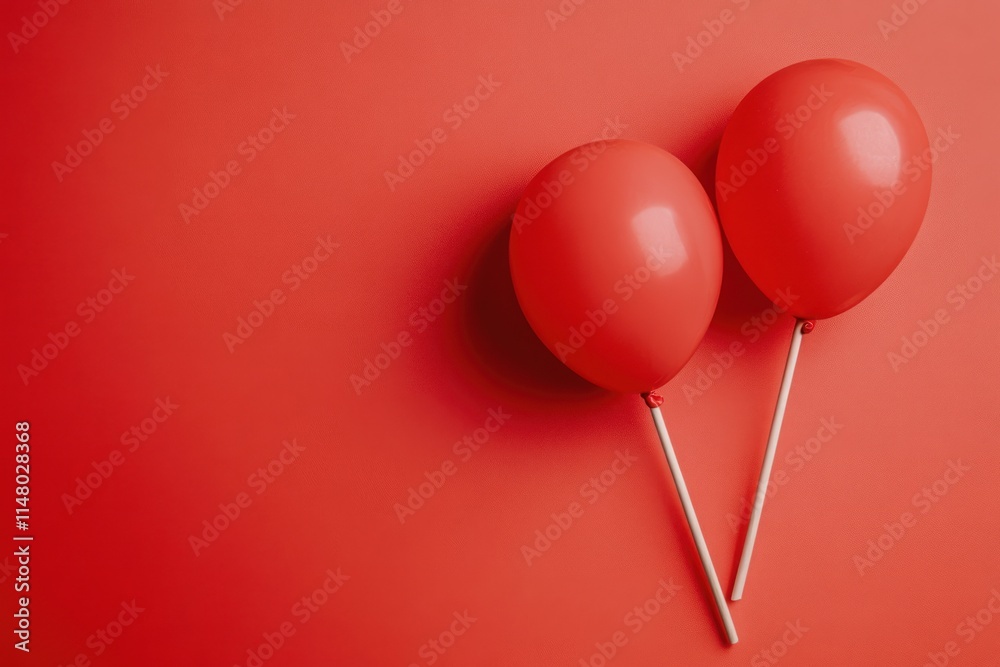 Poster two red balloons on matching background.