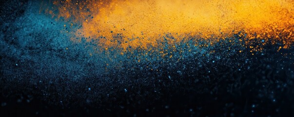 Fototapeta premium Abstract background, grainy yellow blue orange color gradient wave, black backdrop dark noise texture cover header wallpaper design