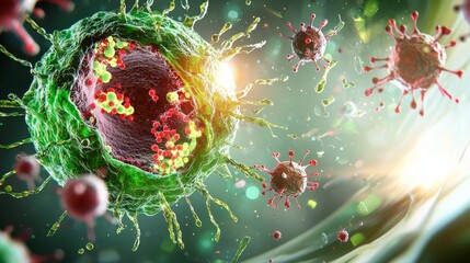 Artistic representation of free radicals and oxidative stress in cells