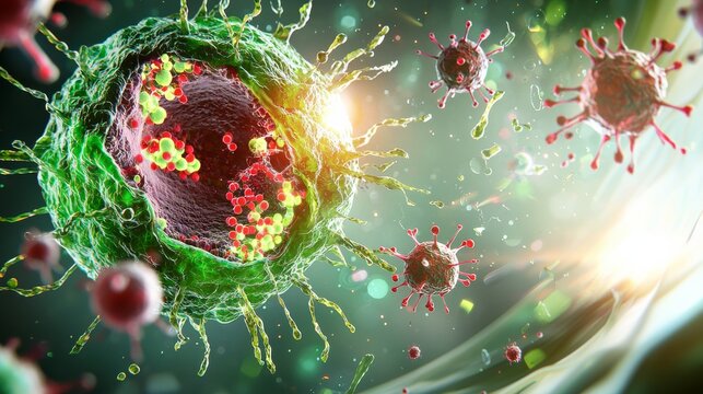 Artistic representation of free radicals and oxidative stress in cells