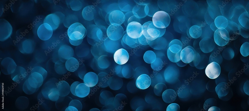 Poster abstract blue bokeh lights against a dark backdrop.