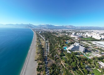 Cinematic Aerial view of Konyaalti beach in Antalya and public park