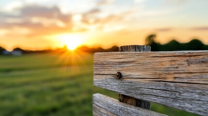 A wooden fence with the sun setting in the background