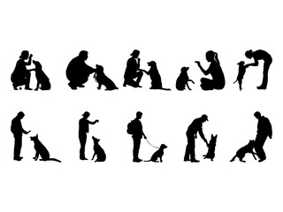Set of Dog Training Silhouette in various poses isolated on white background