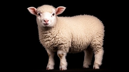 Obraz premium Adorable Fluffy Lamb on Black Background Studio Shot