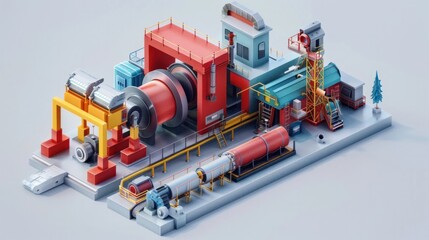Fototapeta premium Detailed 3D of a futuristic industrial factory with complex mechanical machinery turbines pipelines and other technical equipment