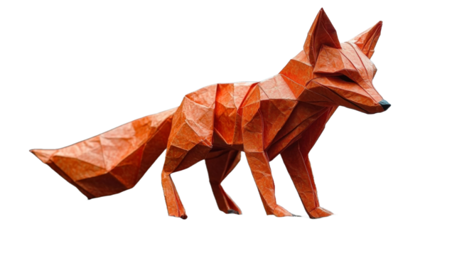 Origami Paper Fox with Sharp Folds on a Neutral Background. Generative AI