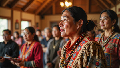 Naklejka premium Indigenous women worshipping in a spiritual ceremony 
