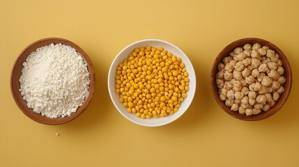 Chart showing protein content in various foods placed next to real examples of high-protein meals Stock Photo with side copy space