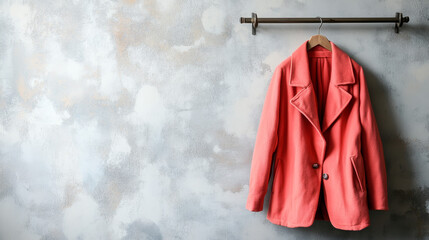 "Chic Simplicity: Coral Jacket on Display"

