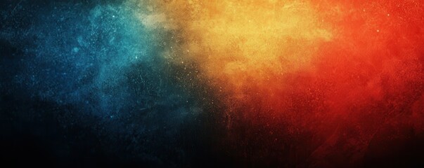 Obraz premium Dark grainy background, red yellow blue vibrant color gradient shape on black backdrop, noise texture banner poster header cover wallpaper design
