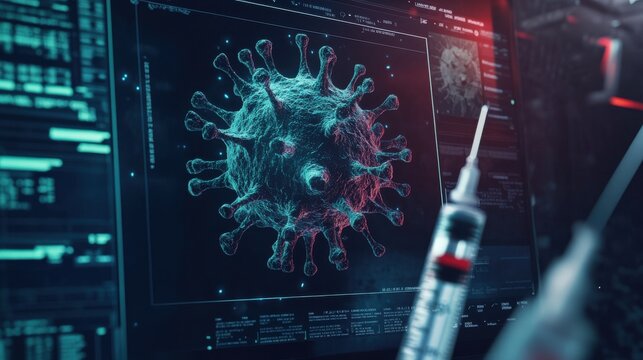Coronavirus Research Digital Microscopy, Vaccine Development, 3D Model, Data Analysis, Scientific Vi - Powered by Adobe