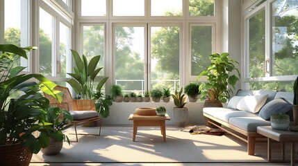 Coastal-inspired living room with nautical decor, seafoam green accents, and panoramic ocean views