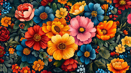 カラフルな花々のアートパターン