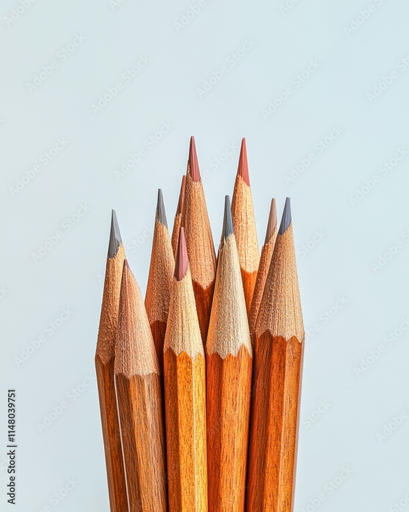 Aufkleber group of sharpened pencils with brown wood and colored tips.