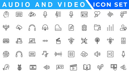 Audio Video Icons Pack. Thin line icons set. Flat icon collection set. Simple vector icons