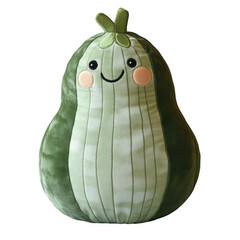 Blue-green plush toy with leaf eyes and horns, transparent PNG for whimsical products