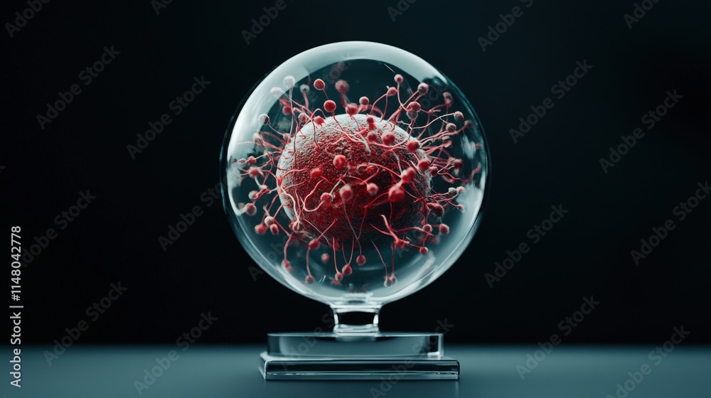 Poster abstract representation of a virus encapsulated in a glass sphere, illustrating the concept of infec