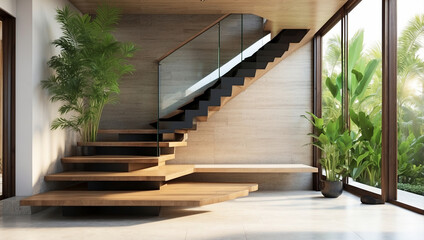 Modern L-Shape Wood Cantilever