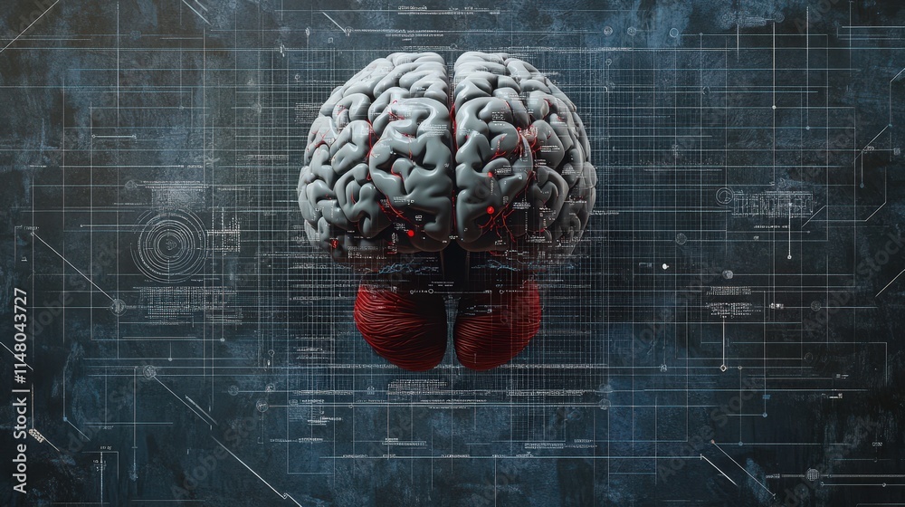 Aufkleber intricate digital visualization of a human brain with scientific data overlay representing neuroscie