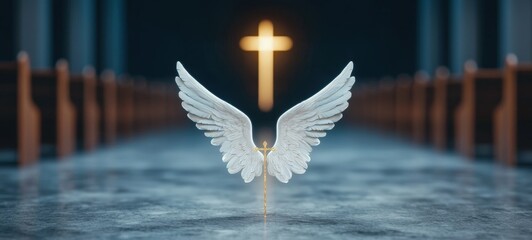 Divine encounter angelic visitation in a sacred church setting serene atmosphere spiritual concept