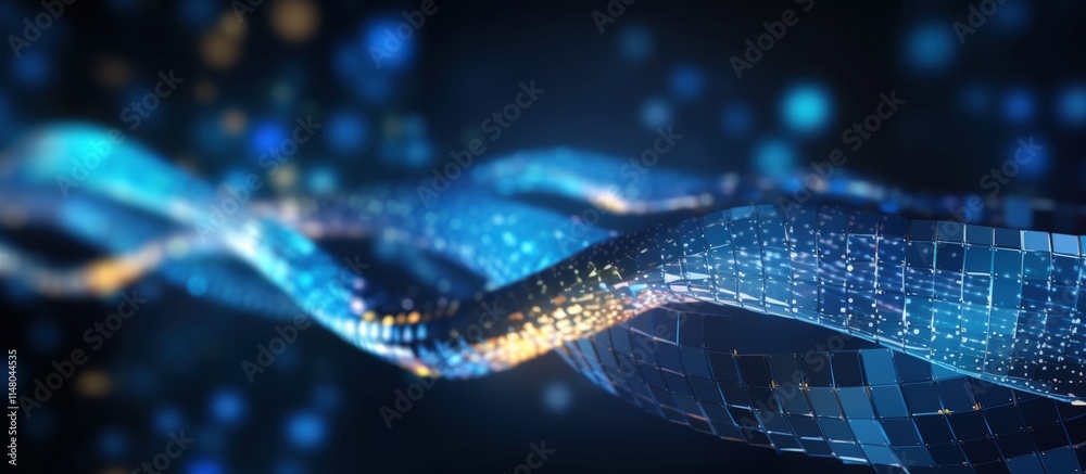 Poster futuristic data stream with dynamic waves of light and colorful particles in a digital environment