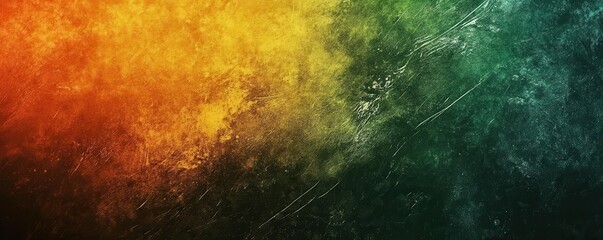 Obraz premium Dark grainy poster background, green yellow orange abstract color blur black noise texture banner backdrop design