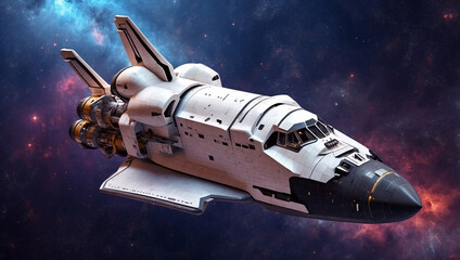 Naklejka premium Space Shuttle on Nebula Background