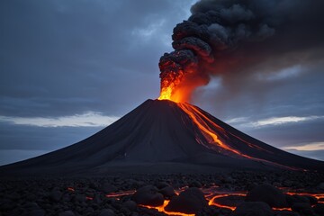 volcano with lava and lava pouring from it ' s top