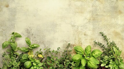 art cooking banner background; Italian herbs for home recipe 