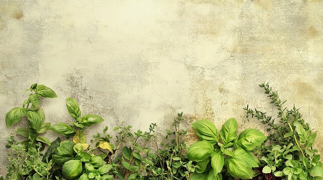 art cooking banner background; Italian herbs for home recipe 