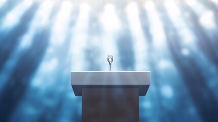 Microphone on Podium with Soft Light Rays in Background for Public Speaking Events