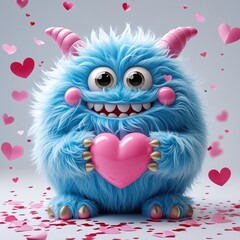 A delightful 3D blue monster with soft fuzzy fur