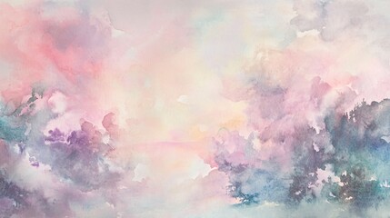 Fototapeta premium Serene Pastel Clouds Above Gentle Horizon in Soft Watercolor Style
