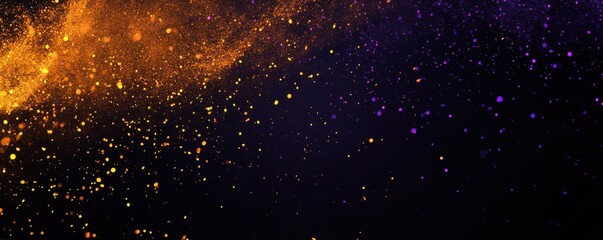 Dark noisy grainy background purple orange black abstract glowing shape poster header cover backdrop design, noise texture banner, copy space.