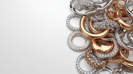 A close-up of intertwined jewelry pieces showcasing elegance and shine.