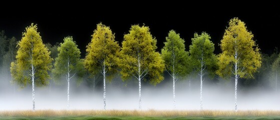 Fototapeta premium Serene Foggy Birch Forest Minimalist Nature Landscape