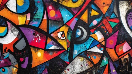 Obraz premium Vibrant Abstract Street Art with Colorful Geometric Shapes and Eye Imagery
