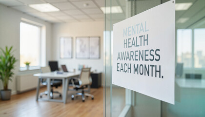 Mental health awareness sign in a bright office setting
